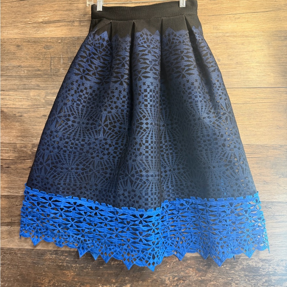Maje Black and Blue Lace Midi Skirt